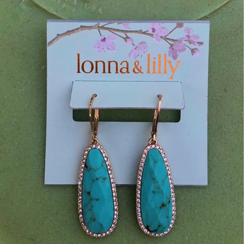 NWT | Lonna & Lilly | Turquoise-style Stone and Crystal Drop Earrings